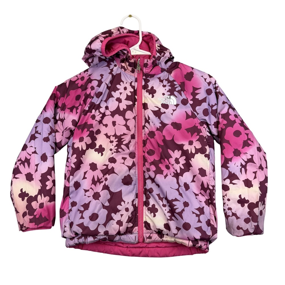 The North Face Jacket Kids 6 Pink Floral Reversible Hooded Puffer Winter